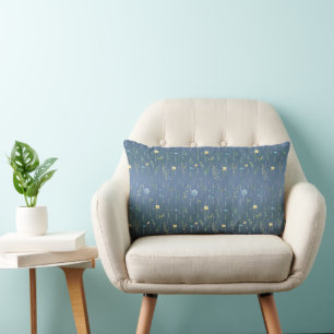 Modern Rustic Botanical floral flower Blue gradien Lumbar Pillow