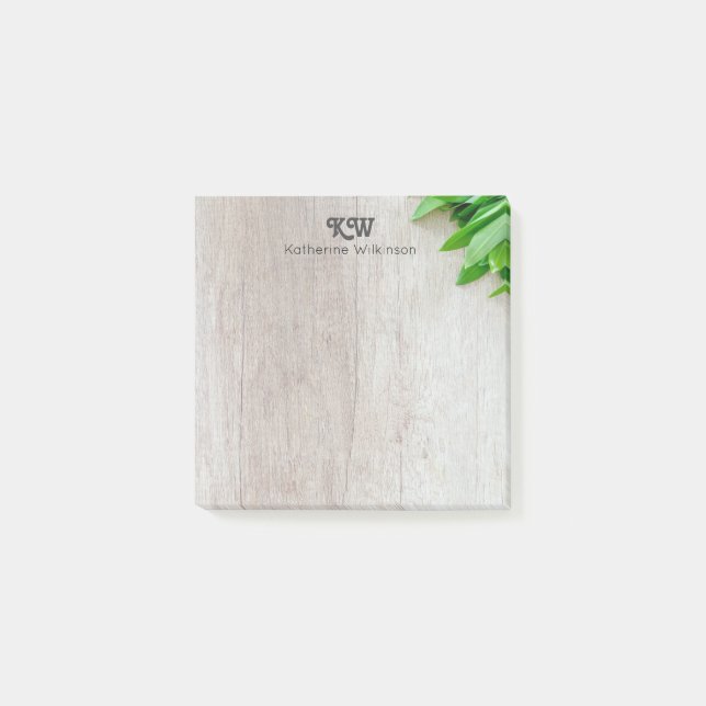 Modern Rustic Botanical Grey Wood Home Office Post-it Notes (Front)