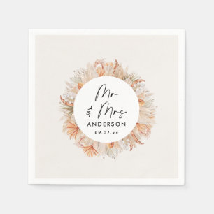 modern rustic botanical pampas grass Mr & Mrs  Napkin