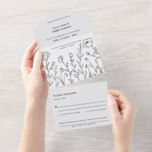 Modern Rustic Botanical Wedding All In One Invitat All In One Invitation