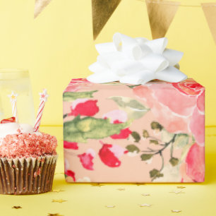 Modern rustic bright rose pink watercolor floral wrapping paper