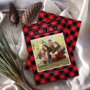 Modern Rustic Buffalo Check Family Photo Holiday