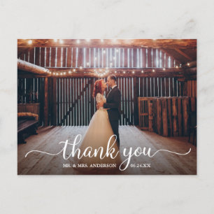 Modern Rustic Calligraphy Script Thank You Wedding Postcard