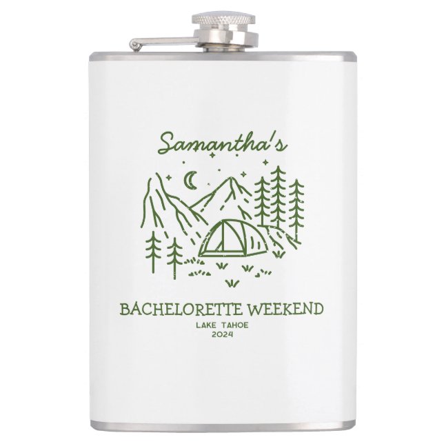 Modern Rustic Camping Bachelorette Party Nature Hip Flask (Front)