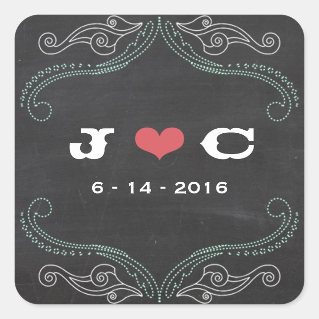 Modern Rustic Chalkboard Typography Wedding Square Sticker (Front)