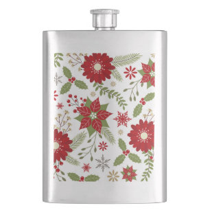 modern rustic Christmas flowers Hip Flask