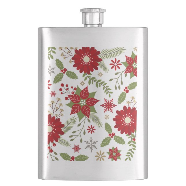 modern rustic Christmas flowers Hip Flask (Front)