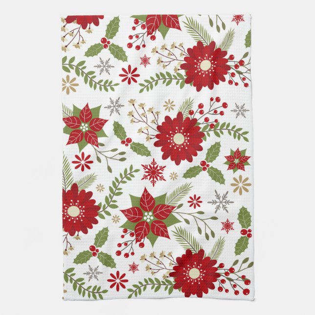 modern rustic Christmas flowers Kitchen Towel (Vertical)