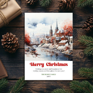 Modern rustic Christmas scene watercolor holiday  