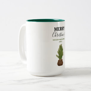 Modern Rustic Christmas Tree Holiday Two-Tone Coffee Mug