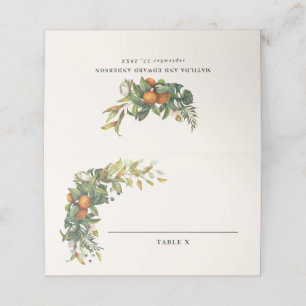 Modern rustic citrus orange blossom wedding table place card