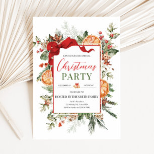 Modern Rustic Citrus Orange Christmas Party Invitation