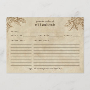 Modern Rustic Coffee Plant Beans Quote Recipe Card