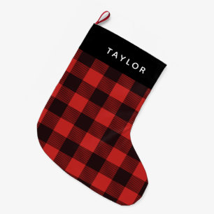 Modern Rustic Country Red & Black Flannel Plaid Large Christmas Stocking