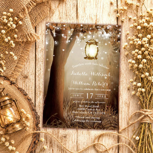 Modern Rustic Country Tree String Lights Wedding Invitation