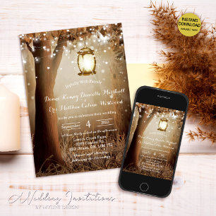 Modern Rustic Country Tree String Lights Wedding Invitation