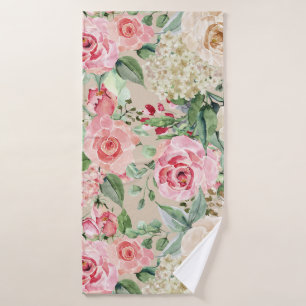 Modern rustic creme rose pink watercolor floral bath towel