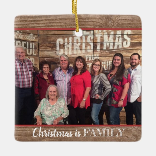 Modern Rustic Custom 2-photo Family Photo Ceramic Ornament (Front)