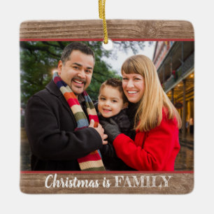 Modern Rustic Custom 2-photo Family Photo Ceramic Ornament