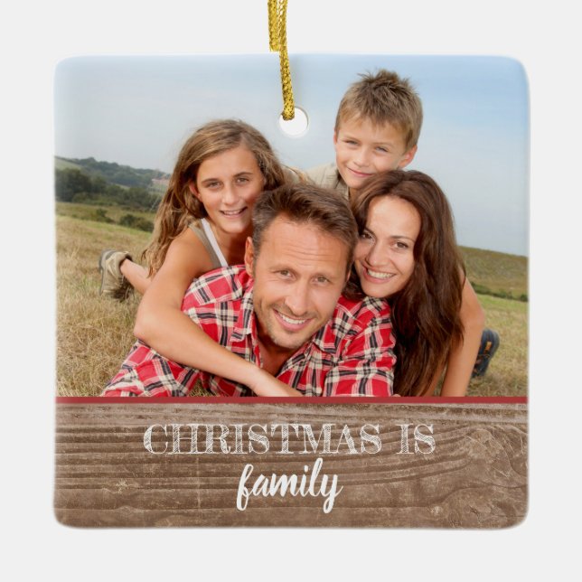 Modern Rustic Custom 2-side Family Photo Christmas Ceramic Ornament (Front)