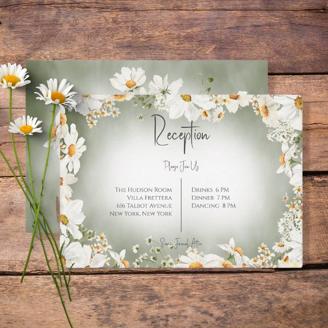 Modern Rustic Daisy Frame Green Wedding Reception Enclosure Card (Creator Uploaded)