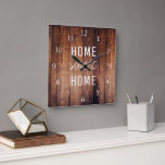 Modern rustic dark barn wood Home sweet home Square Wall Clock<br><div class="desc">Modern rustic dark barn wood Home Sweet Home clock.
You can easily change the text.</div>