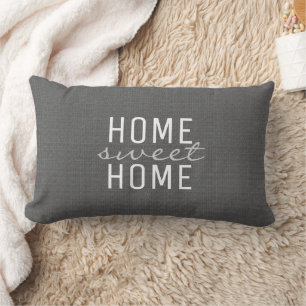 Modern rustic dark gray burlap Home Sweet Family Lumbar Pillow