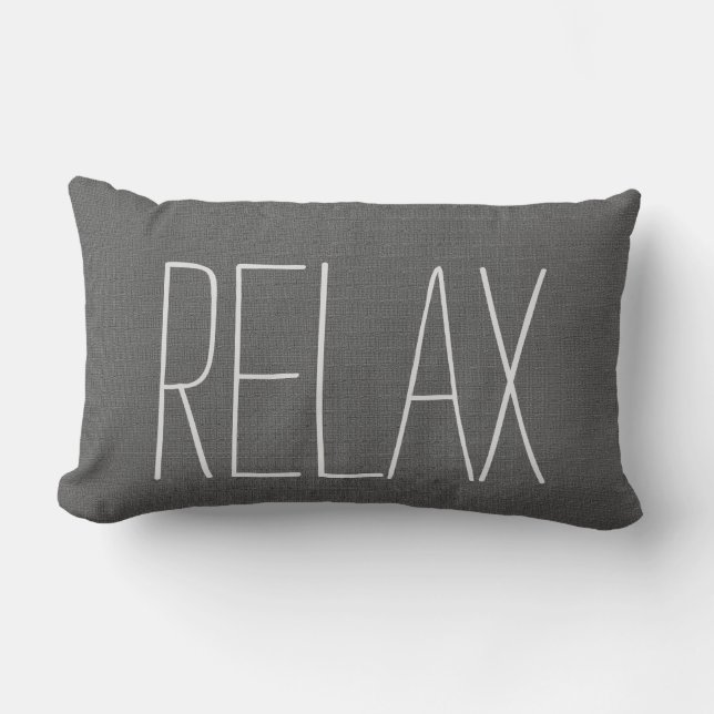 Modern rustic dark grey burlap Relax script Lumbar Pillow (Front)