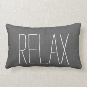 Modern rustic dark grey burlap Relax script Lumbar Pillow