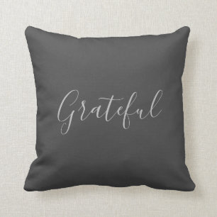 Modern rustic dark grey grateful script throw pill pillow