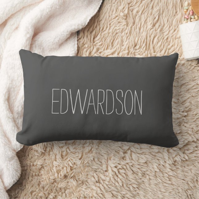 Modern Rustic dark grey monogram name Lumbar Pillow (Blanket)