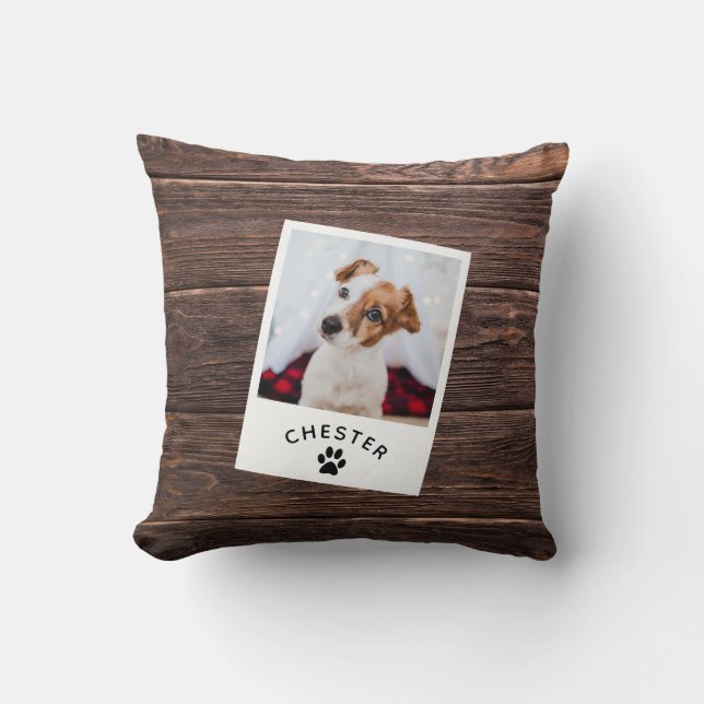 Modern Rustic Dark Wood Pet Photo Dog Mom Cat Throw Pillow (Front)