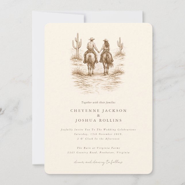 Modern Rustic Desert Western Wedding Invitation (Front)