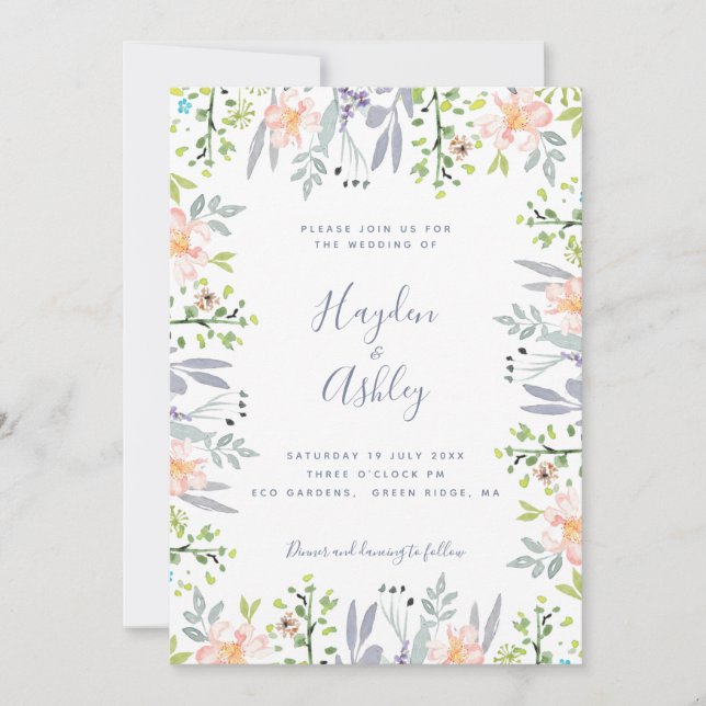 Modern Rustic Dreamy Floral Watercolor Wedding Invitation (Front)