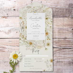 Modern Rustic Dried Daisies Floral Dinner All In One Invitation