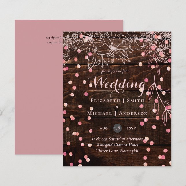 Modern Rustic Dusty Rose Pink Confetti Wedding (Front/Back)
