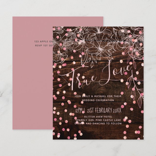 Modern Rustic Dusty Rose Pink Confetti Wedding (Front/Back)