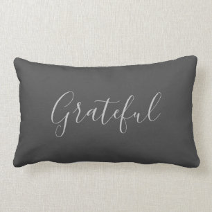 Modern rustic elegant dark grey grateful script lu lumbar pillow