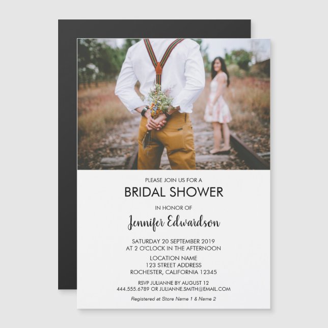 Modern rustic elegant photo Bridal Shower Magnetic Invitation (Front/Back)