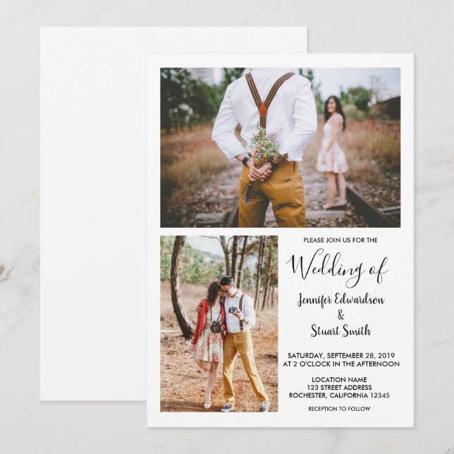 Modern rustic elegant photo wedding invitation (Front/Back)