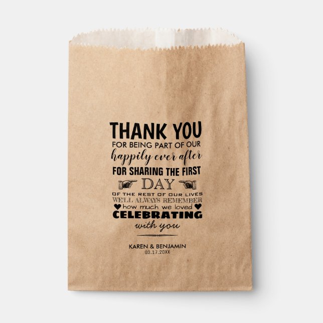 Modern Rustic Elegant Wedding Thank You Treat Favour Bag (Front)