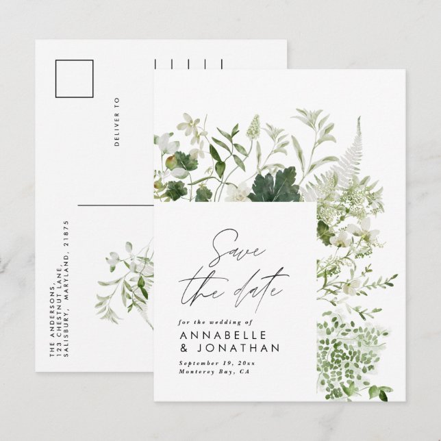 Modern rustic eucalyptus botanical elegant green announcement postcard (Front/Back)