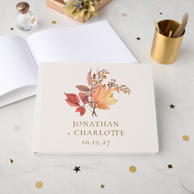 Modern Rustic Fall Boho Flower Wedding  Guest Book (Front Open)