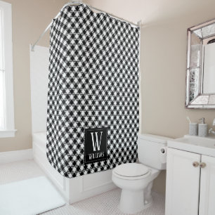 Modern Rustic Farmhouse Black White Plaid Monogram