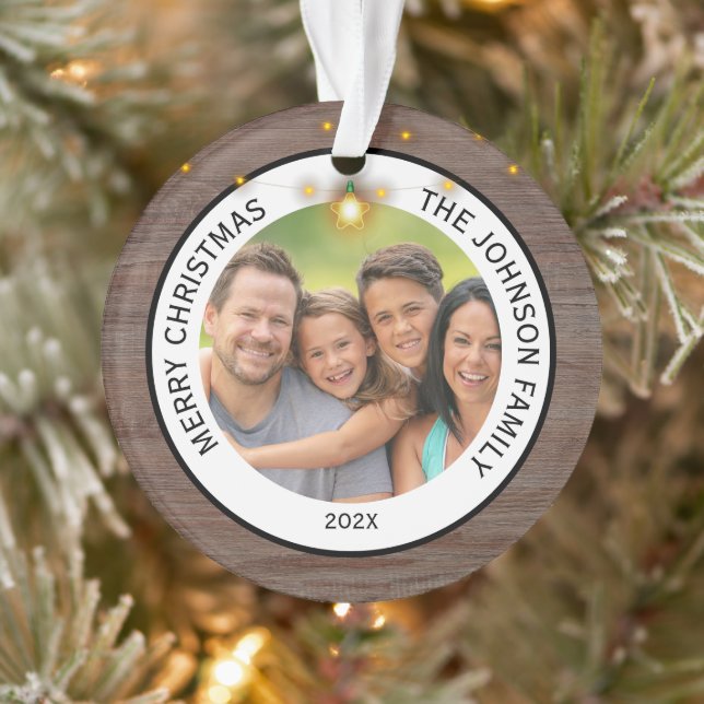 Modern Rustic Farmhouse Family Photo Christmas Ornament (Tree)