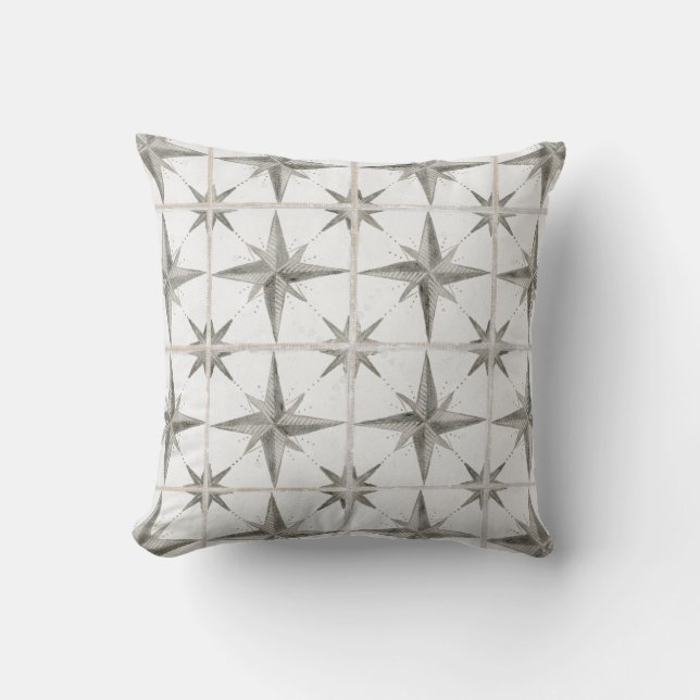 Modern Rustic Farmhouse Geometric Star Pattern Throw Pillow (Front)