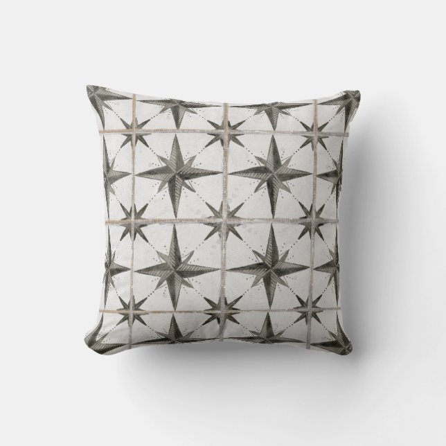 Modern Rustic Farmhouse Moravian Black White Star Throw Pillow (Front)