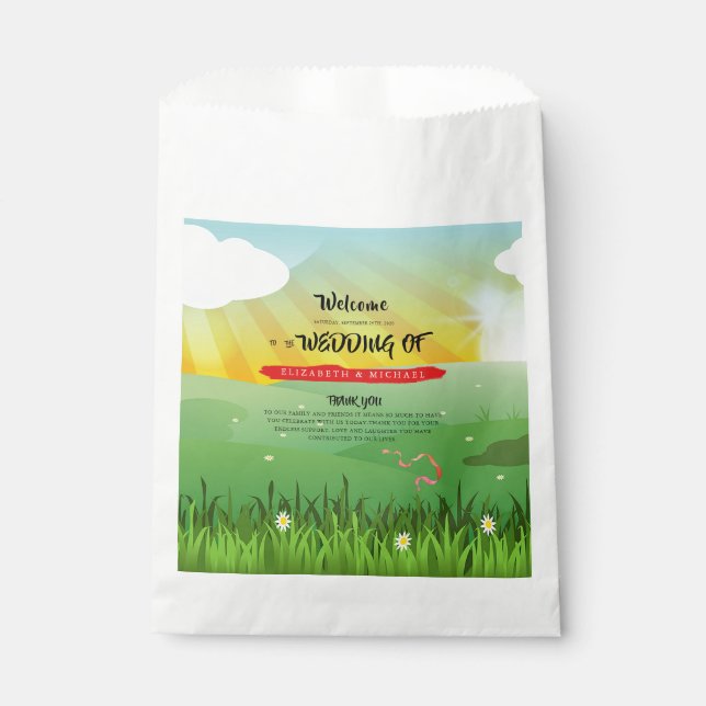 Modern Rustic Festival Wedfest Wedding Welcome Favour Bag (Front)