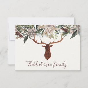 Modern rustic floral foliage stag barn holiday thank you card
