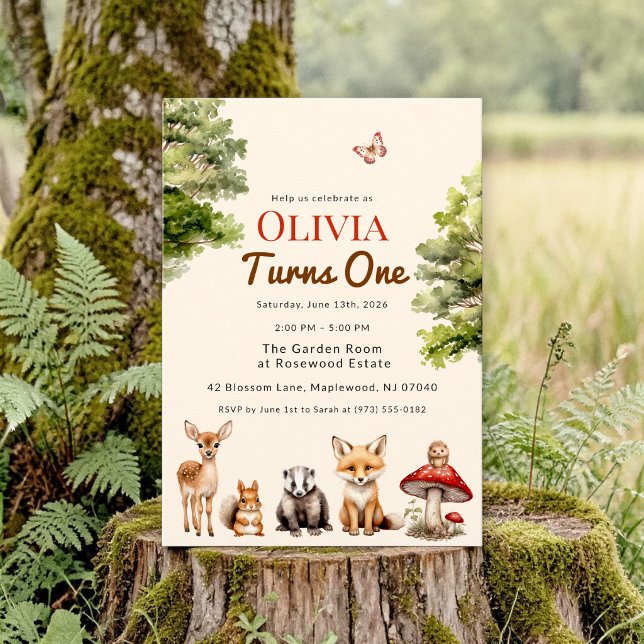 modern Rustic Forest Animals Baby's First Birthday Invitation (Creator Uploaded)